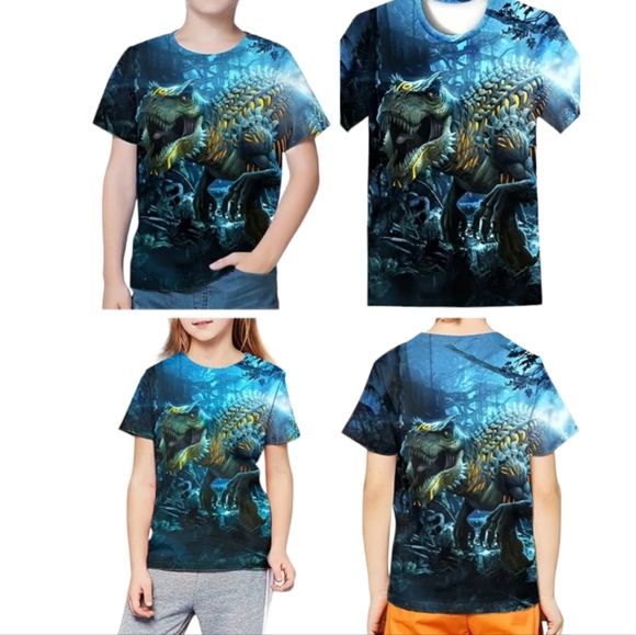 T-Rex 3D graphic print t-shirt. Lightweight, comfy crew neck. Sz. boys 9-10 yrs. - Picture 3 of 4